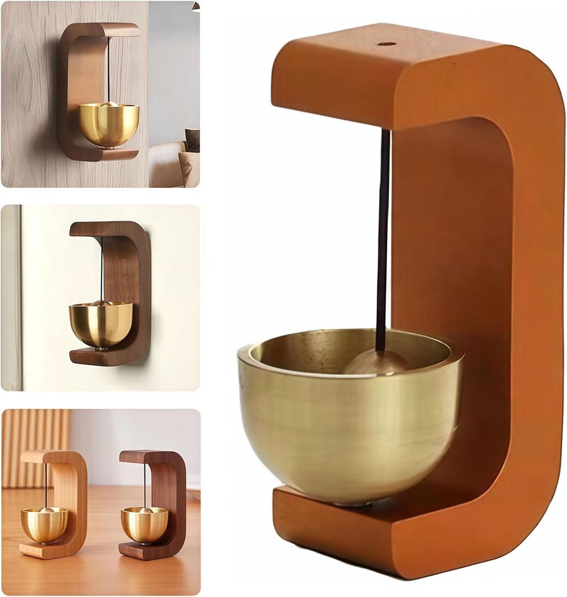 BIBIFACTORY 2025 New Wooden C-Shaped Wind Chime, Japanese Small Rustic Welcome Wind Chime Wooden Door Bell for Restaurants Home Barn C Shape (Metal Brown) - Image 1